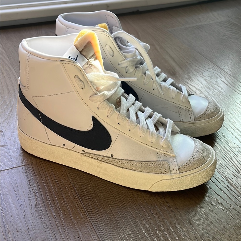 Nike White and Black High-Top Sneakers Classic Design